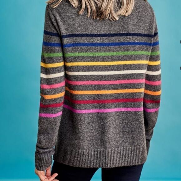 𝅺WOOLOVERS Pure Merino Wool Stripe Jumper Sweater Rainbow Stripe Multicolor NWT - Picture 4 of 14